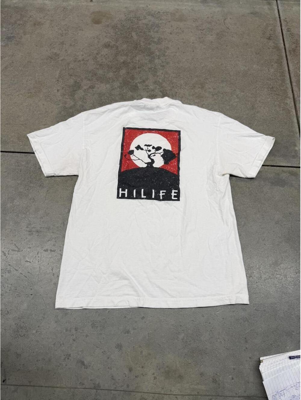 vintage hi life surfing white big logo white shirt size large HAS STAINS